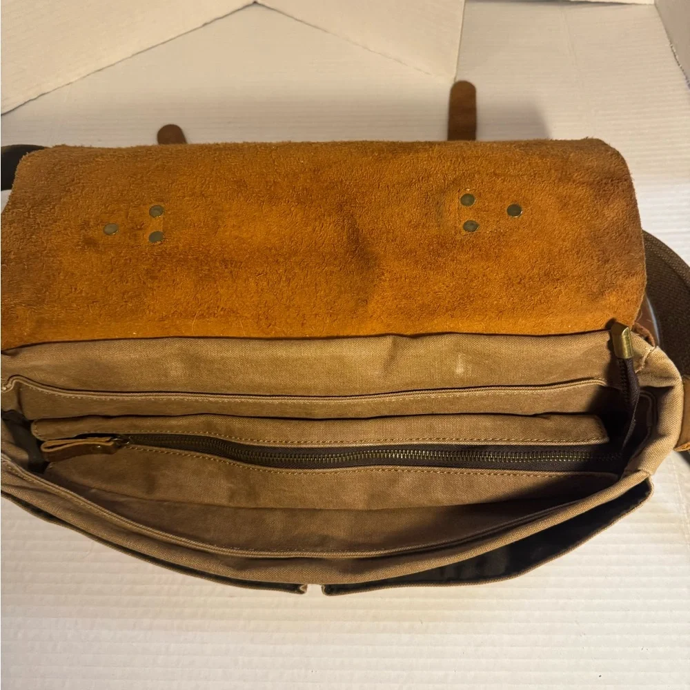 Lifewit Vintage Brown Leather and Canvas Messenger Bag